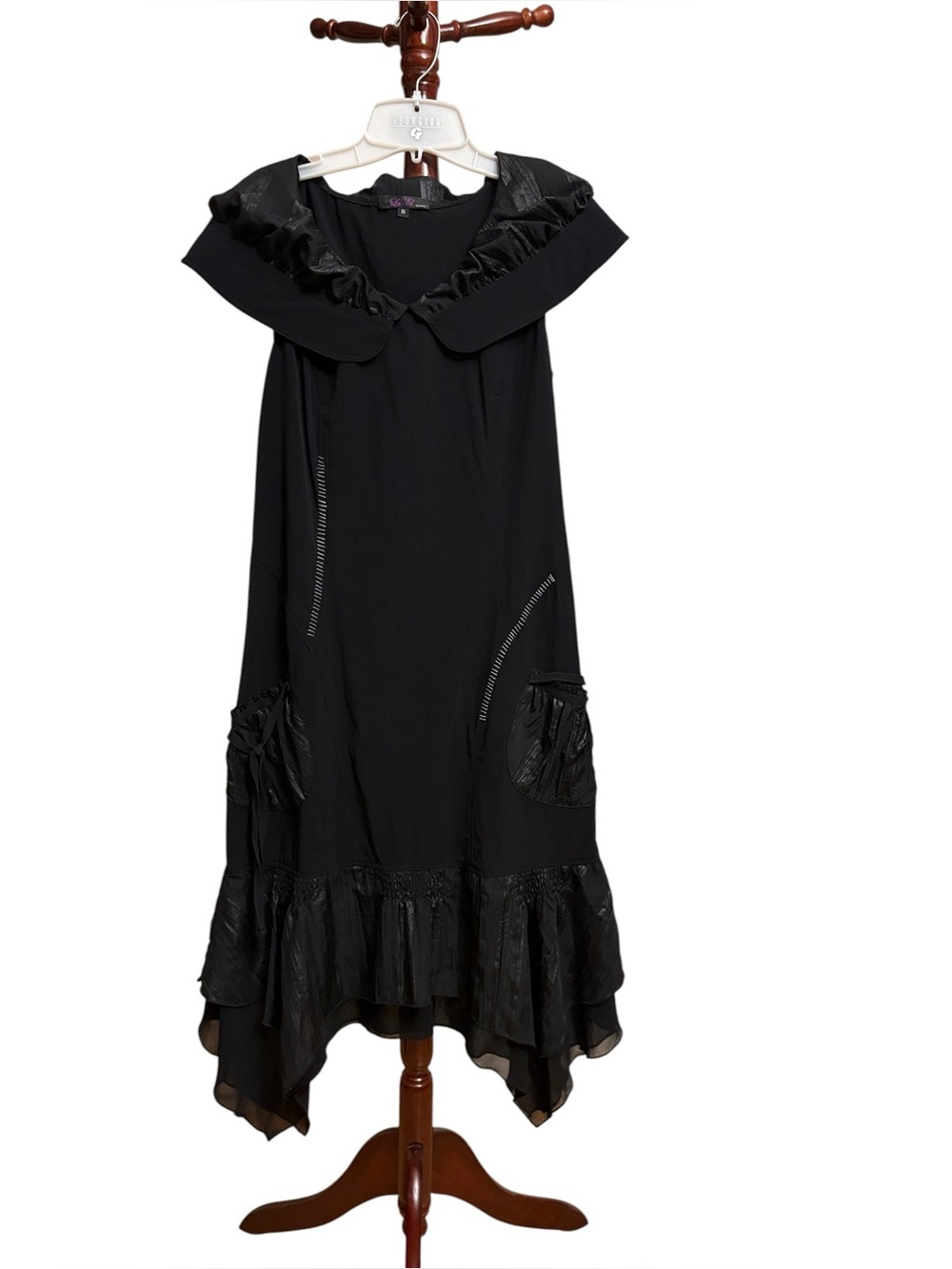 Black Ruffled Collar Midi Dress 2000’s